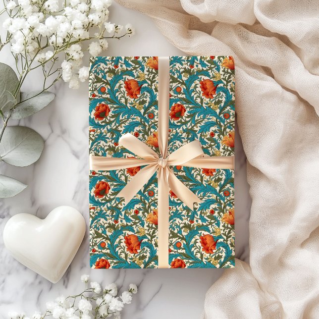 William Morris inspirierte Terracotta Pastellblau Geschenkpapier (William Morris inspired terracotta pastel blue Wrapping Paper)