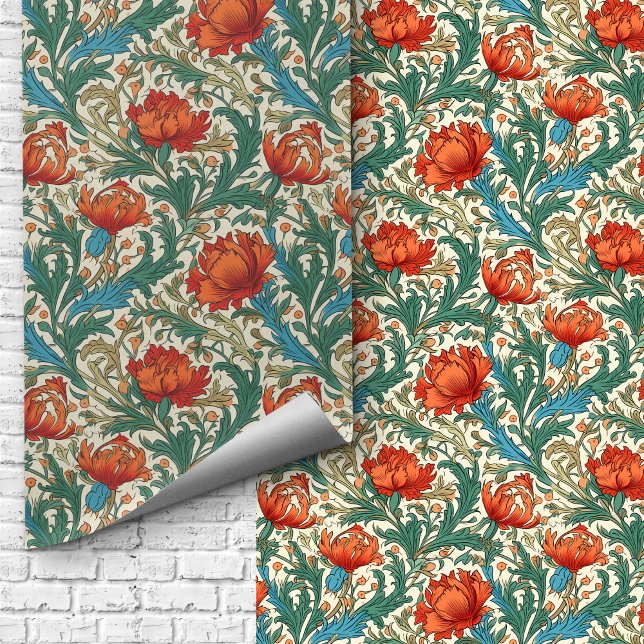 William Morris inspirierte Terracotta Pastellblau Tapete (William Morris inspired terracotta pastel blue Wallpaper)