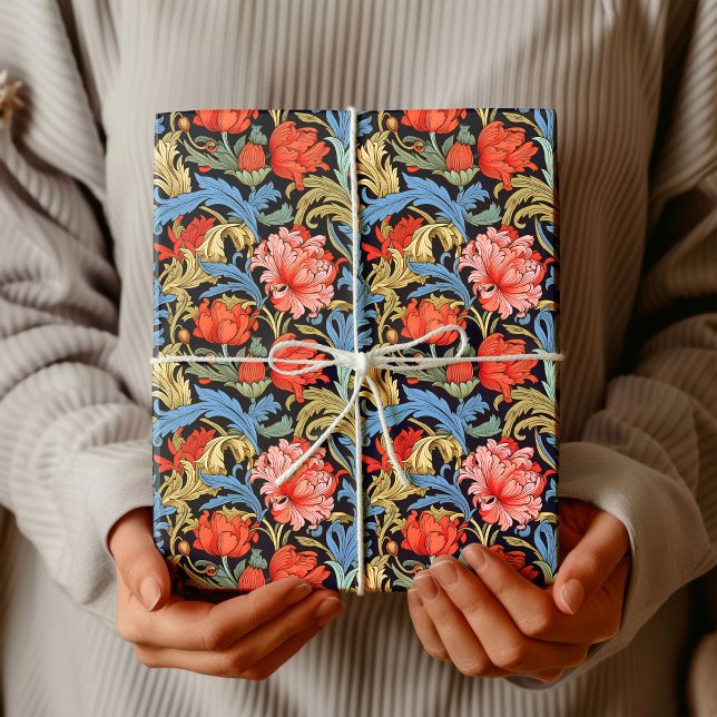 William Morris inspirierte tiefrotes Pastellblau Geschenkpapier (William Morris inspired deep red pastel pink blue Wrapping Paper)