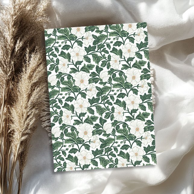 William Morris inspirierte weiße Blume Seidenpapier (William Morris inspired white flowers greenery Tissue Paper)