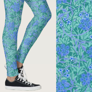 William Morris inspiriertes blaues Blumenmuster Leggings