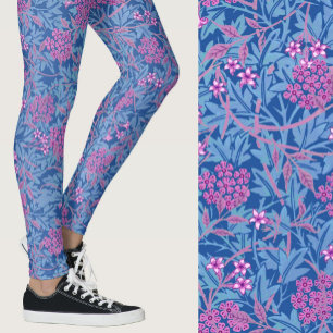 William Morris inspiriertes blaues Blumenmuster Leggings