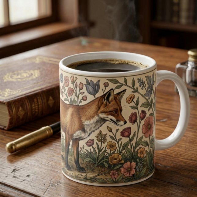William Morris Inspiriertes Muster Fuchs in Blumen Kaffeetasse (William Morris Inspired Pattern Fox in Flowers Coffee Mug
by Ricaso. Vintage twist on modern mug)