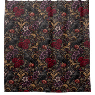 William Morris Inspiriertes Muster Gothic Krähen Duschvorhang