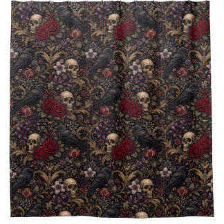 William Morris inspiriertes Muster Gothic-Schädel Duschvorhang