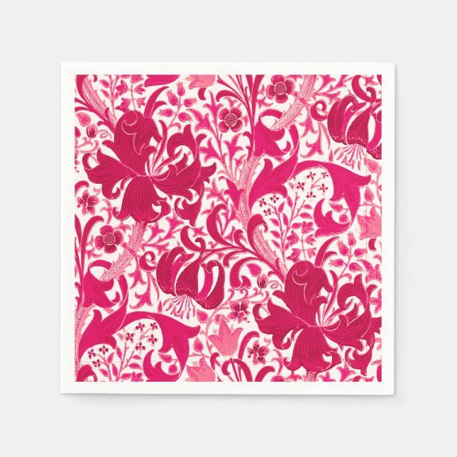 William Morris Iris und Lilie, Fuchsia Rosa Serviette (Vorderseite)