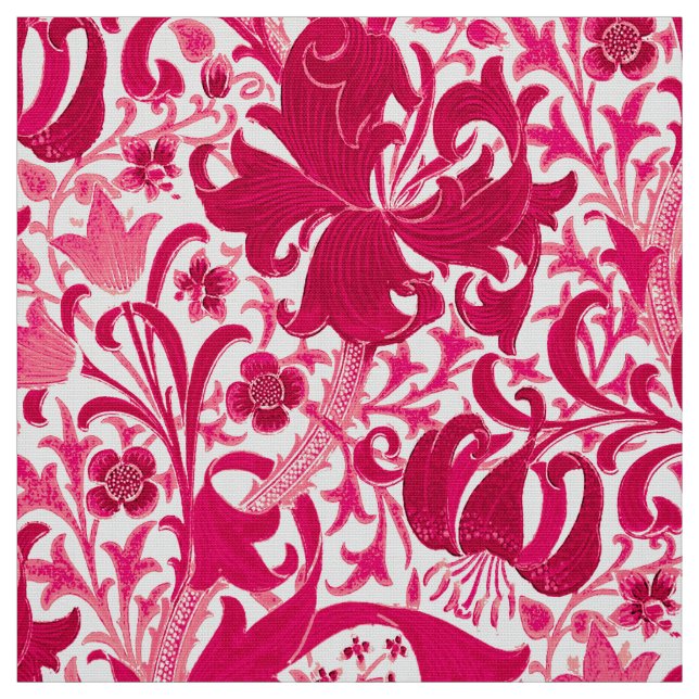 William Morris-Iris und Lilie, Fuchsien-Rosa Stoff (Muster)