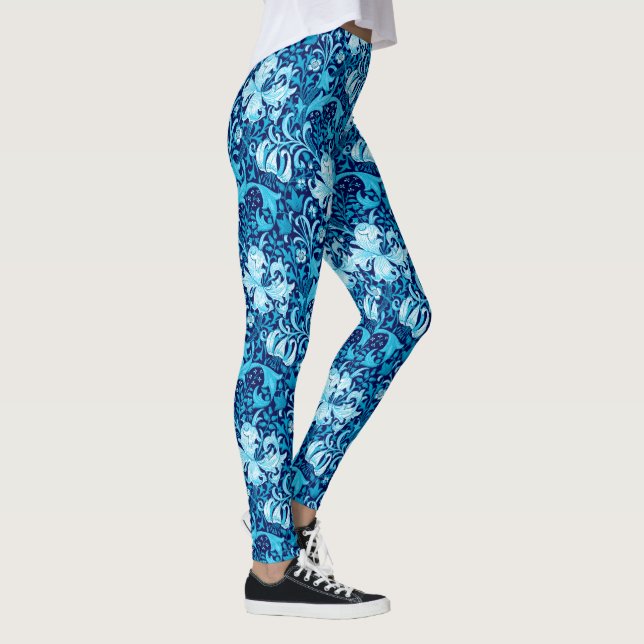 William Morris-Iris und Lilie, Indigo-Blau Leggings (Rechts)