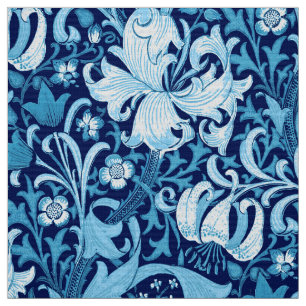 William Morris-Iris und Lilie, Indigo-Blau Stoff
