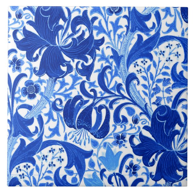 William Morris-Iris und Lilie, Kobalt-Blau Fliese (Vorderseite)