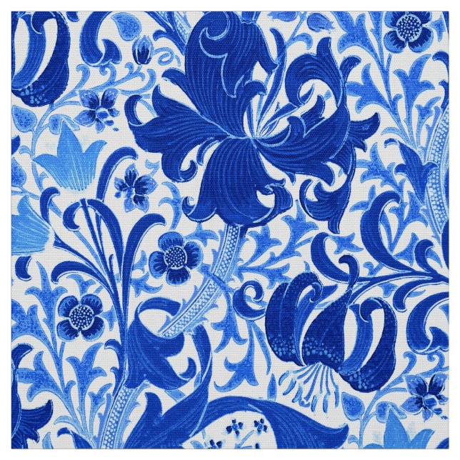 William Morris-Iris und Lilie, Kobalt-Blau Stoff (Muster)