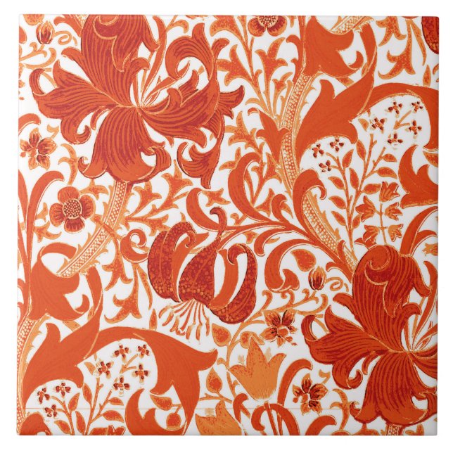 William Morris-Iris und Lilie, Mandarine Fliese (Vorderseite)