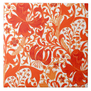 William Morris Iris und Lilie, Mandarinorange Fliese