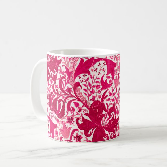 William Morris Iris und Lily, Fuchsia Pink Kaffeetasse (Vorderseite Links)