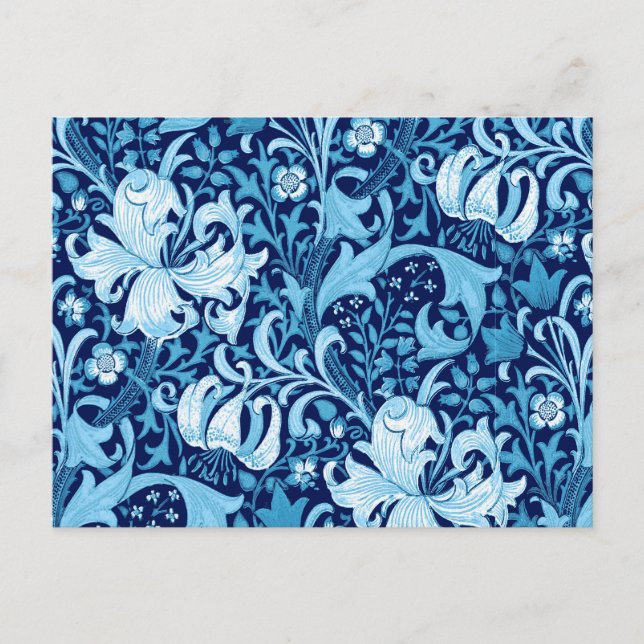 William Morris Iris und Lily, Indigo Blue & White Postkarte (Vorderseite)