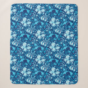 William Morris Iris und Lily, Indigo Blue & White Sherpadecke