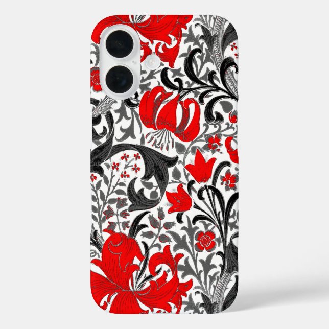 William Morris Iris und Lily, Schwarz, Weiß und Ro Case-Mate iPhone Hülle (Rückseite)