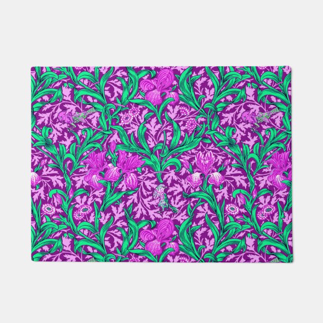 William Morris Irises, Amethyst Lila Fußmatte (Vorderseite)