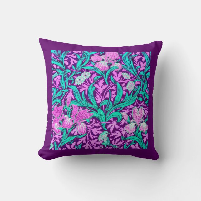 William Morris Irises, Amethyst Lila Kissen (Vorderseite)