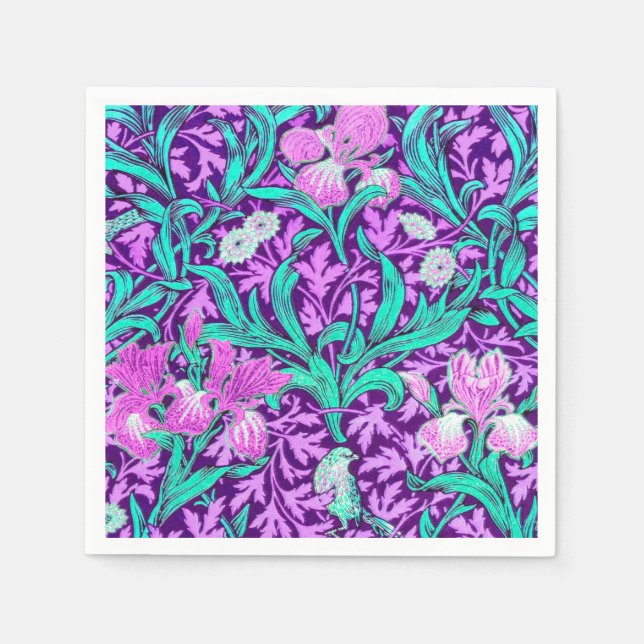 William Morris Irises, Amethyst Lila Serviette (Vorderseite)