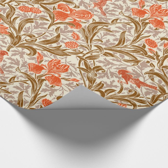 William Morris Irises, Coral Orange, Brown & Beige Geschenkpapier (Ecke)
