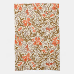 William Morris Irises, Coral Orange, Brown & Beige Geschirrtuch