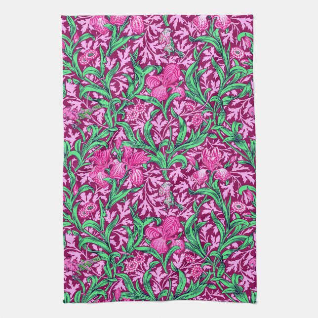 William Morris Irises, Fuchsia Pink und Wein Geschirrtuch (Vertikal)