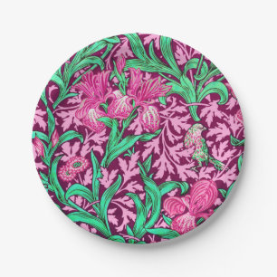 William Morris Irises, Fuchsia Pink und Wein Pappteller