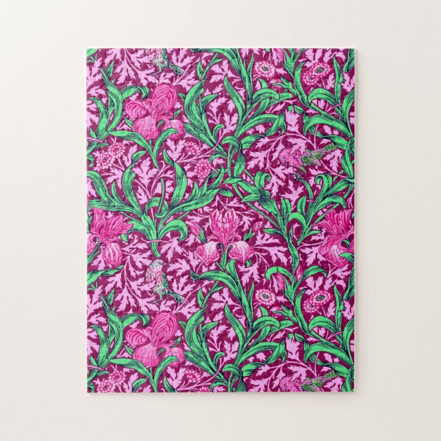 William Morris Irises, Fuchsia Pink und Wein Puzzle (Vertikal)