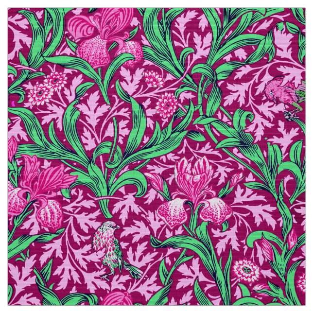 William Morris Irises, Fuchsia Pink und Wein Stoff (Muster)