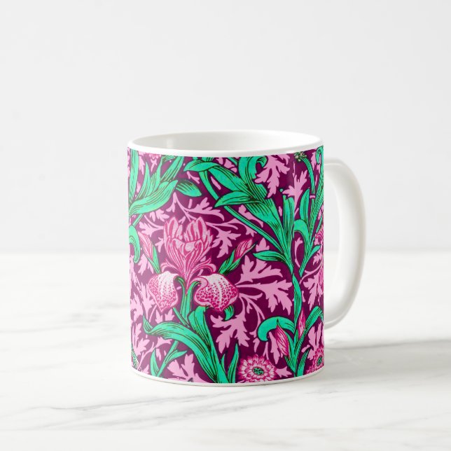 William Morris Irises, Fuchsia Pink und Wein Tasse (VorderseiteRechts)