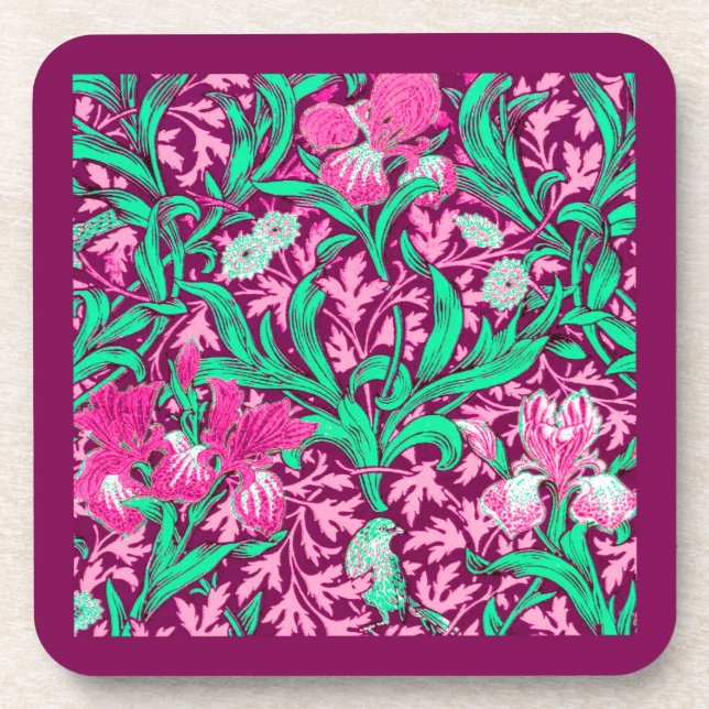 William Morris Irises, Fuchsia Pink und Wein Untersetzer (Vorderseite)