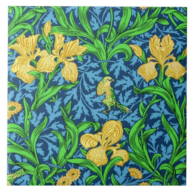 William Morris Irises, Gelb und Cobalt Blue Fliese (Vorderseite)