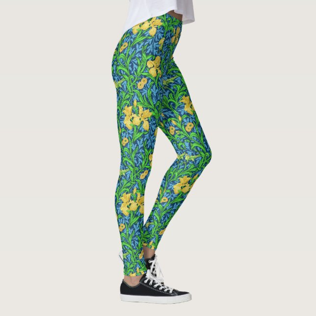 William Morris Irises, Gelb und Cobalt Blue Leggings (Rechts)