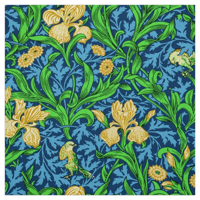 William Morris Irises, Gelb und Cobalt Blue Stoff (Muster)