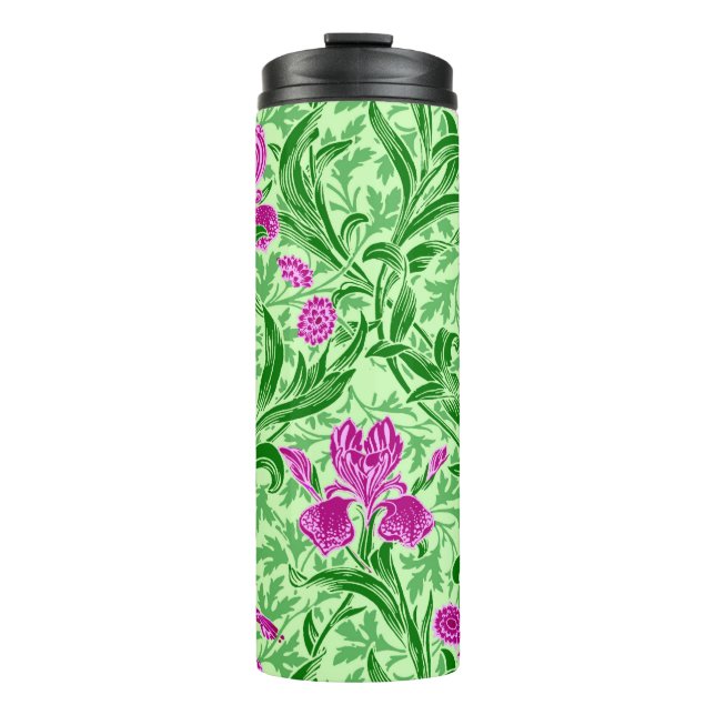 William Morris Irises, Green, Magenta und Orchid Thermosbecher (Vorderseite)