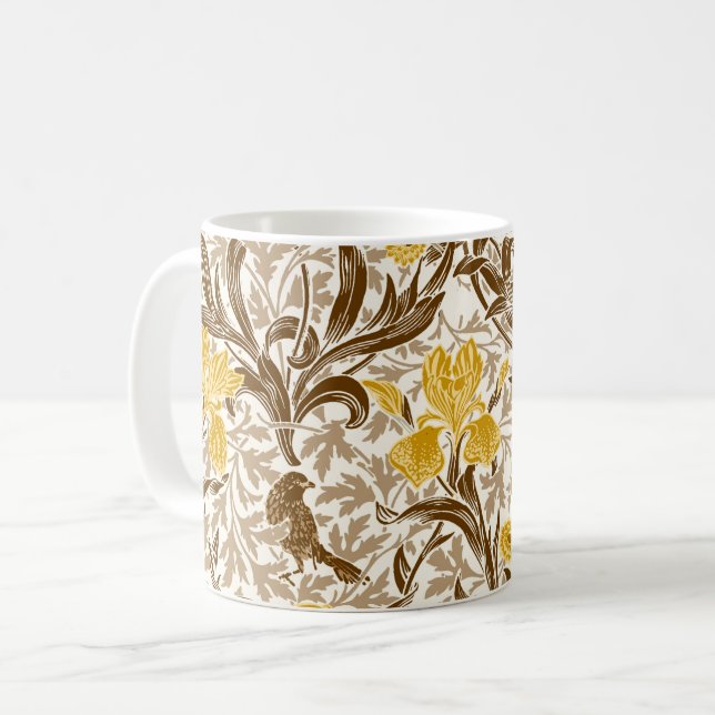 William Morris Irises, Mustard Gold, Brown & Beige Kaffeetasse (Vorderseite Links)