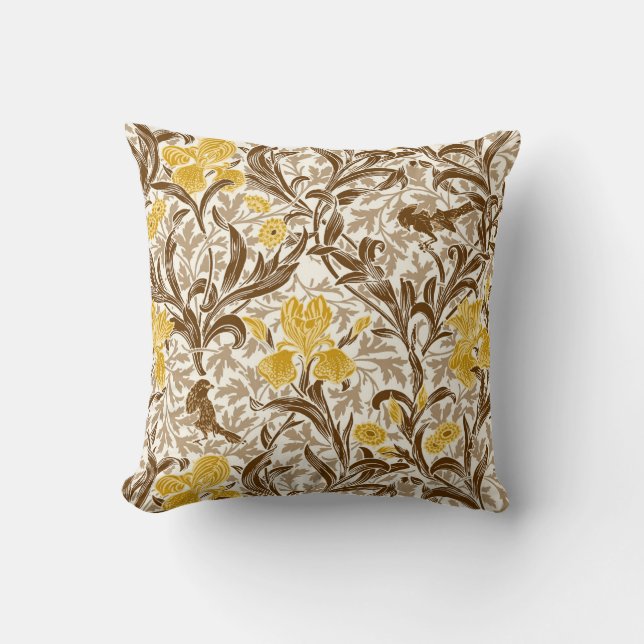William Morris Irises, Mustard Gold, Brown & Beige Kissen (Vorderseite)