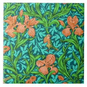 William Morris Irises, Orange und Türkis Fliese
