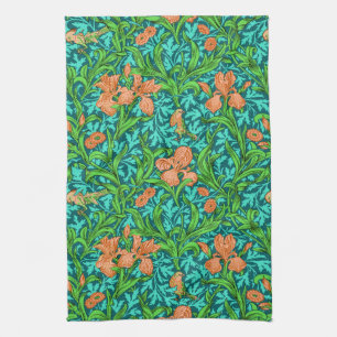 William Morris Irises, Orange und Türkis Geschirrtuch