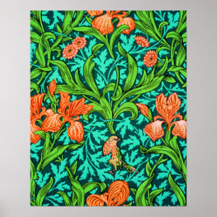 William Morris Irises, Orange und Türkis Poster
