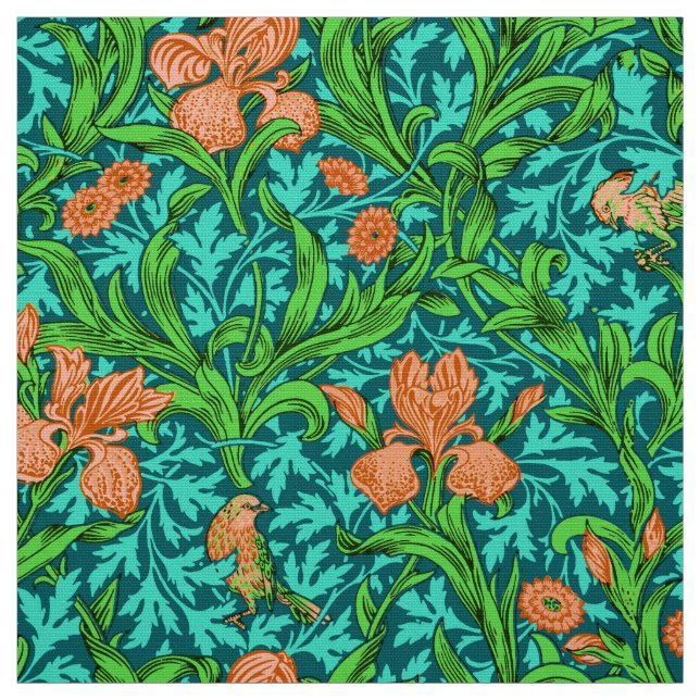William Morris Irises, Orange und Türkis Stoff (Muster)