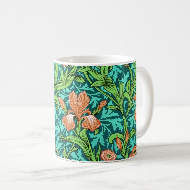 William Morris Irises, Orange und Türkis Tasse (VorderseiteRechts)