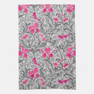 William Morris Irises, Pink und Silver Gray / Grau Geschirrtuch