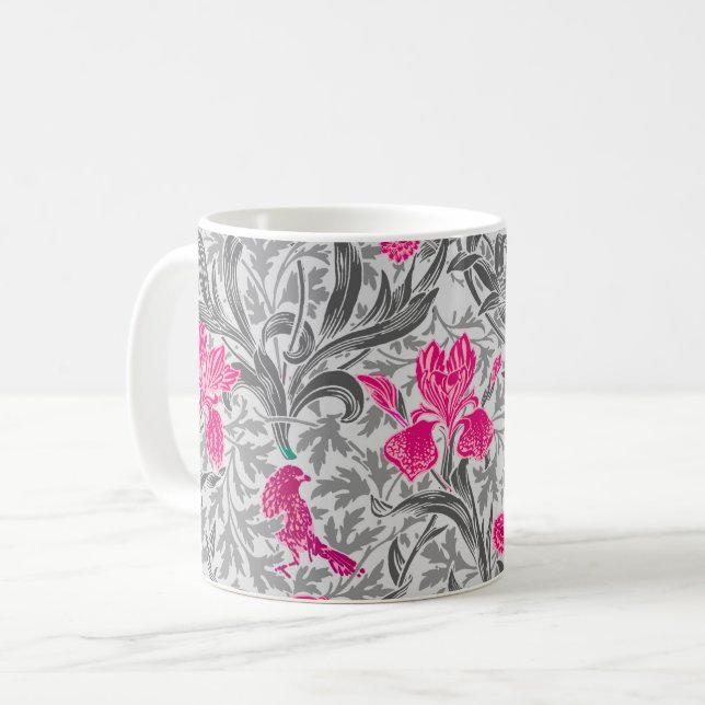 William Morris Irises, Pink und Silver Gray / Grau Kaffeetasse (Vorderseite Links)