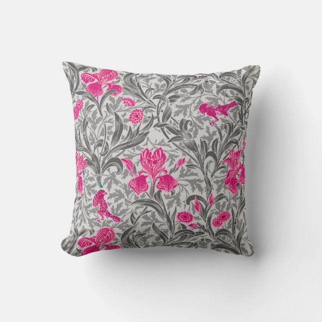 William Morris Irises, Pink und Silver Gray / Grau Kissen (Vorderseite)