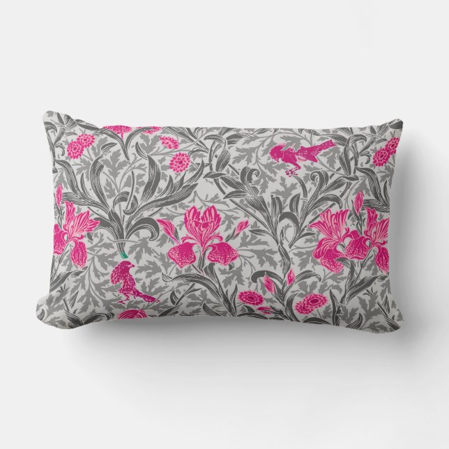 William Morris Irises, Pink und Silver Gray / Grau Lendenkissen (Vorderseite)