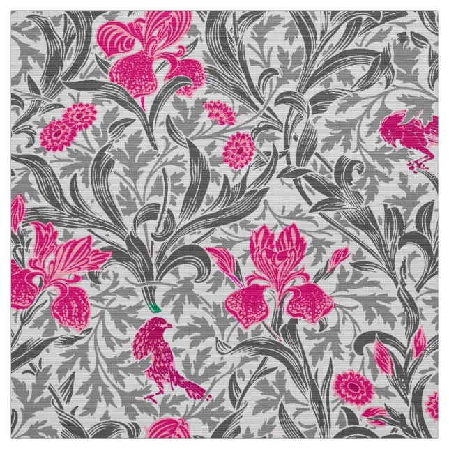 William Morris Irises, Pink und Silver Gray / Grau Stoff (Muster)