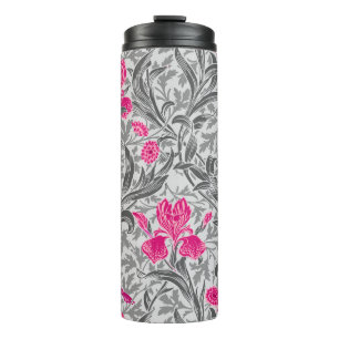 William Morris Irises, Pink und Silver Gray / Grau Thermosbecher