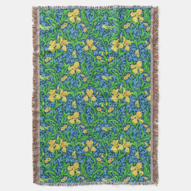 William Morris Irises, Yellow und Cobalt Blue Decke (Vorderseite Vertikal)